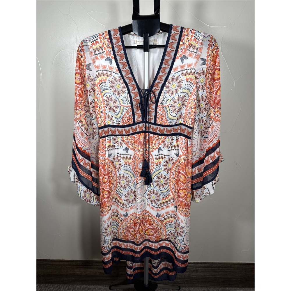 Chelsea‎ & Violet Paisley Boho Lined Dress Womens S Orange Excellent Cotton Tie